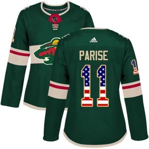 Damen Minnesota Wild Trikot Zach Parise 11 Grün USA Flag Fashion Authentic